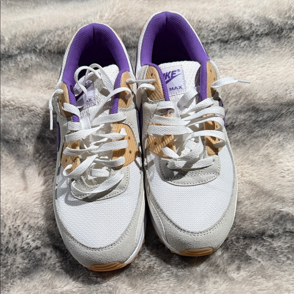 Nike Women’s White Sneakers with Purple Lining and Tan Accents